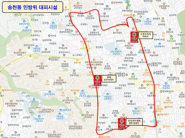 송천동 민방위 대피시설 안내 지도