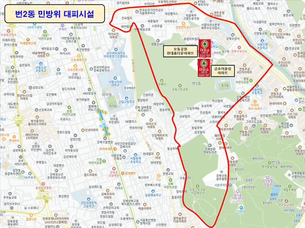 번2동 민방위 대피시설 안내 지도