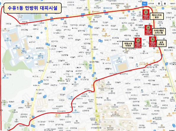 수유1동 민방위 대피시설 안내 지도