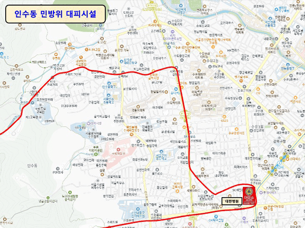 인수동 민방위 대피시설 안내 지도